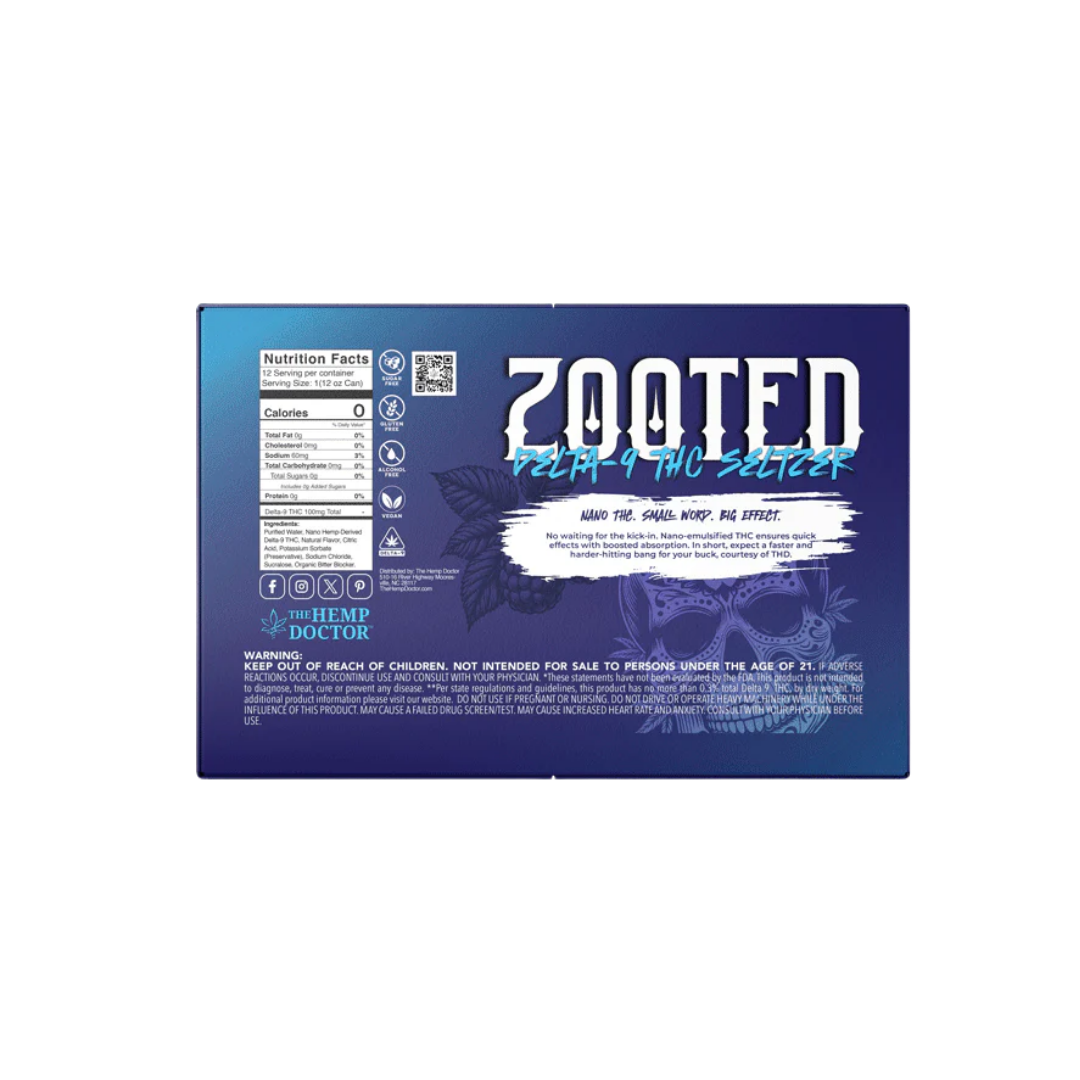 ZOOTED Delta 9 THC Seltzer – Blue Razz (12oz)